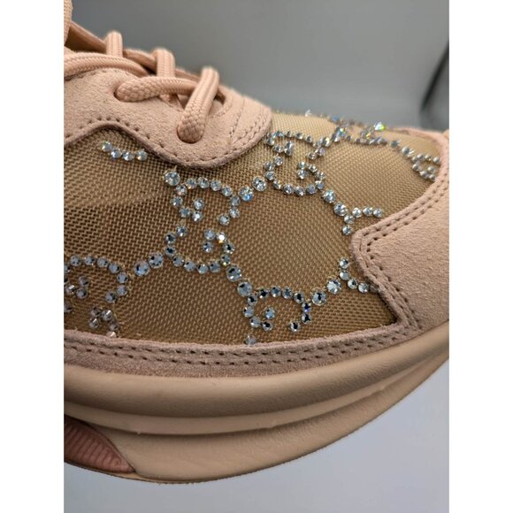 Gucci Tela Retino Mesh Crystal Suede GG Monogram Run Sneakers Light Powder Skin - Picture 6 of 14